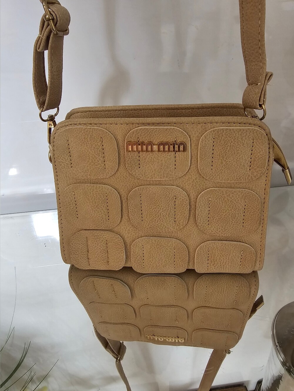 Min Min Tan Quilted Square Crossbody Bag